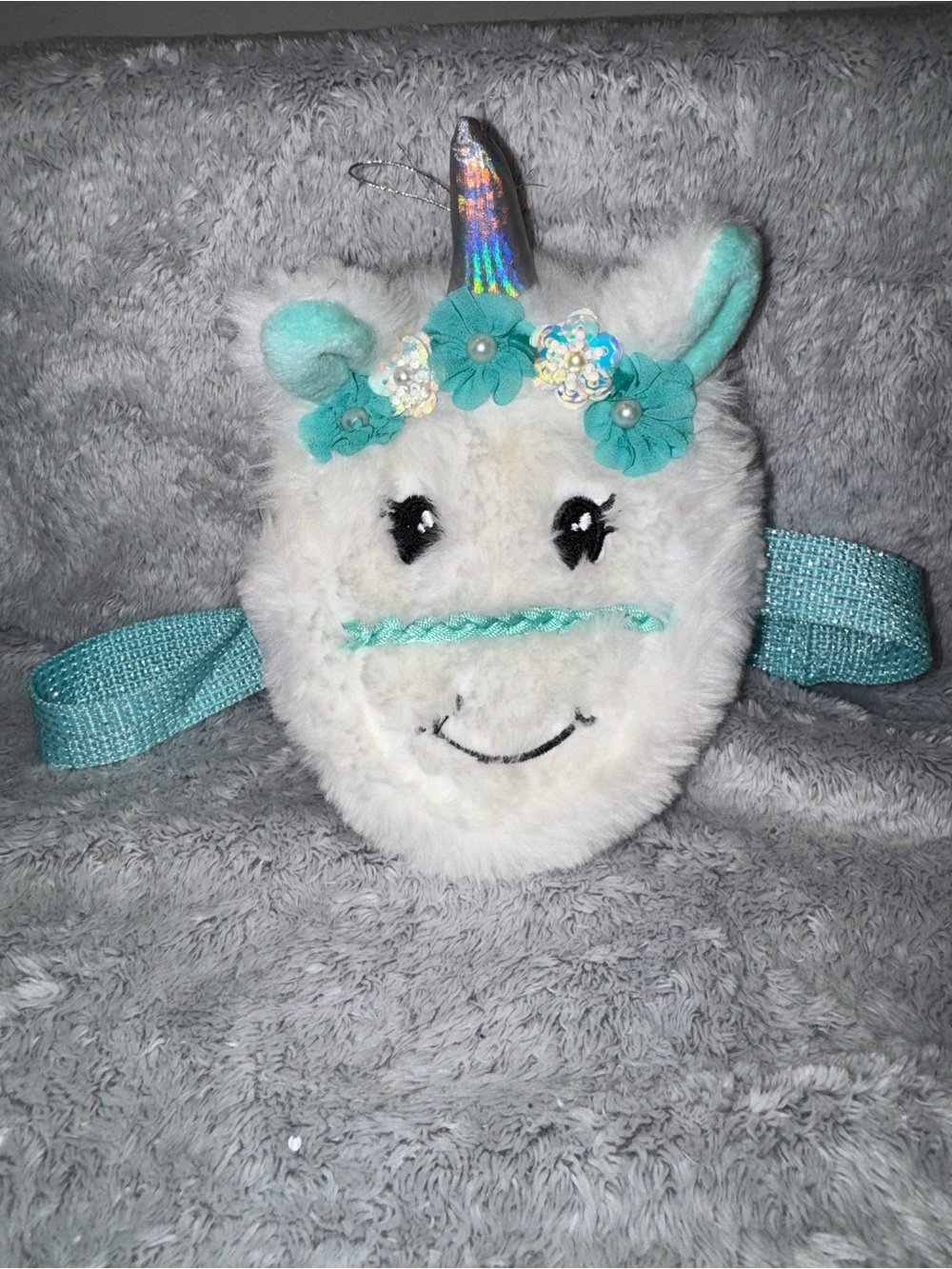 Title: Kids Plush White Unicorn Belt Bag / Fanny Pack with Floral Crown